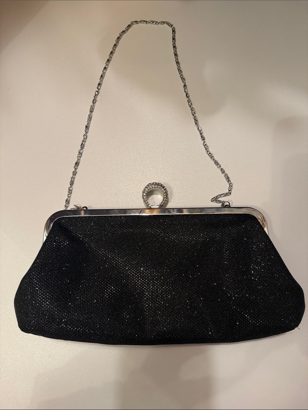Jessica McClintock Black Sparkle Evening Clutch with Chain